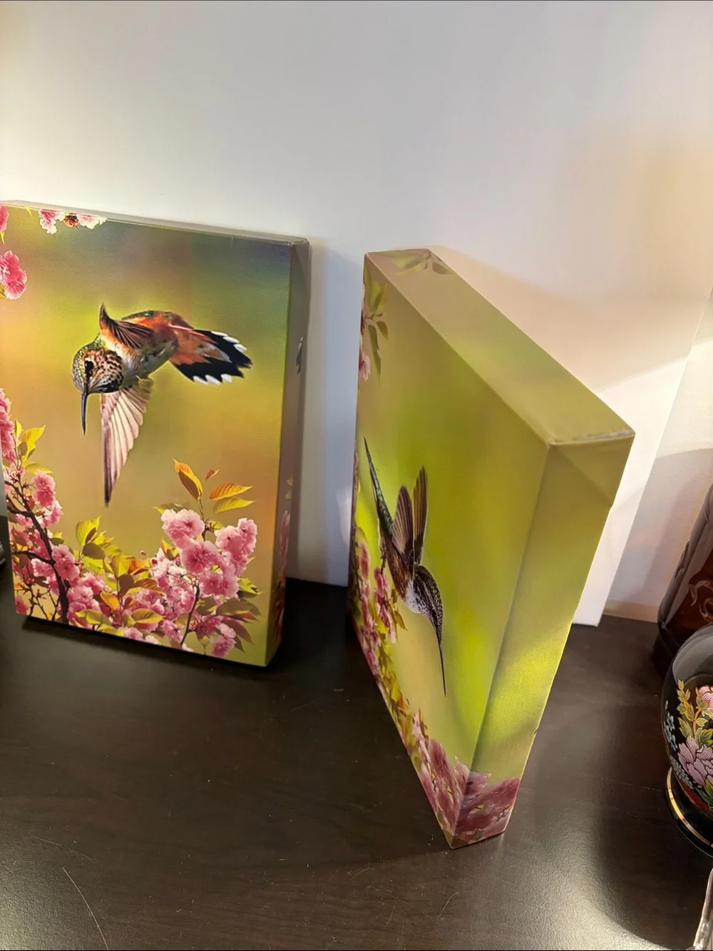 Hummingbird Floral Canvas Wall Art Set - Pink & Green - Picture 8 of 10